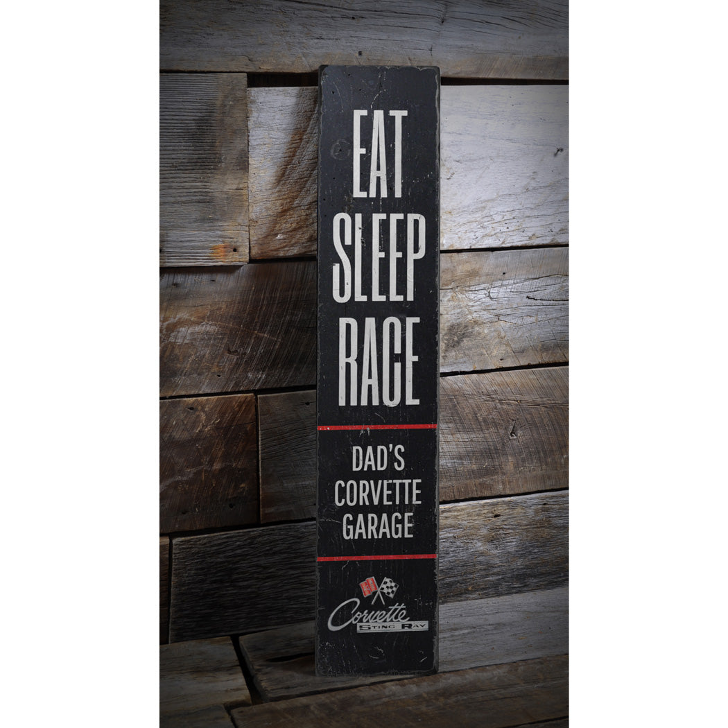 Eat Sleep Race Chevy Corvette Wood Sign