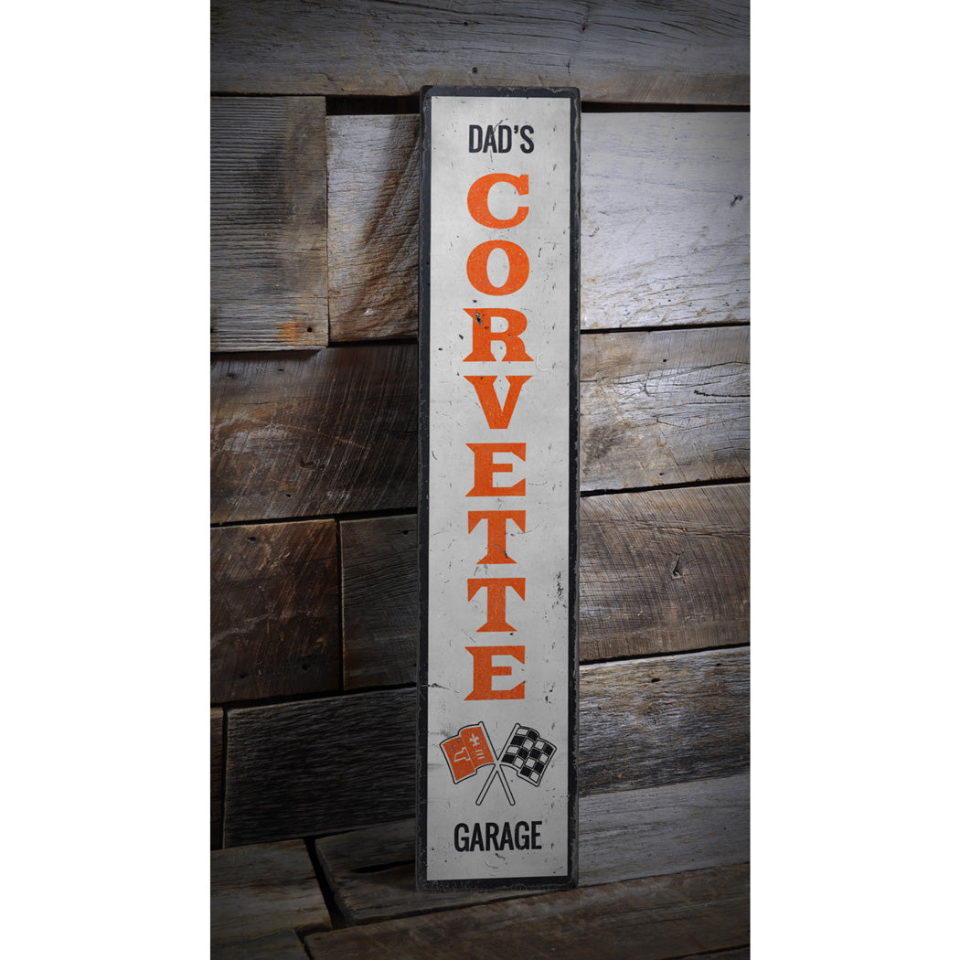 Vertical Vintage Chevy Corvette Garage Wood Sign