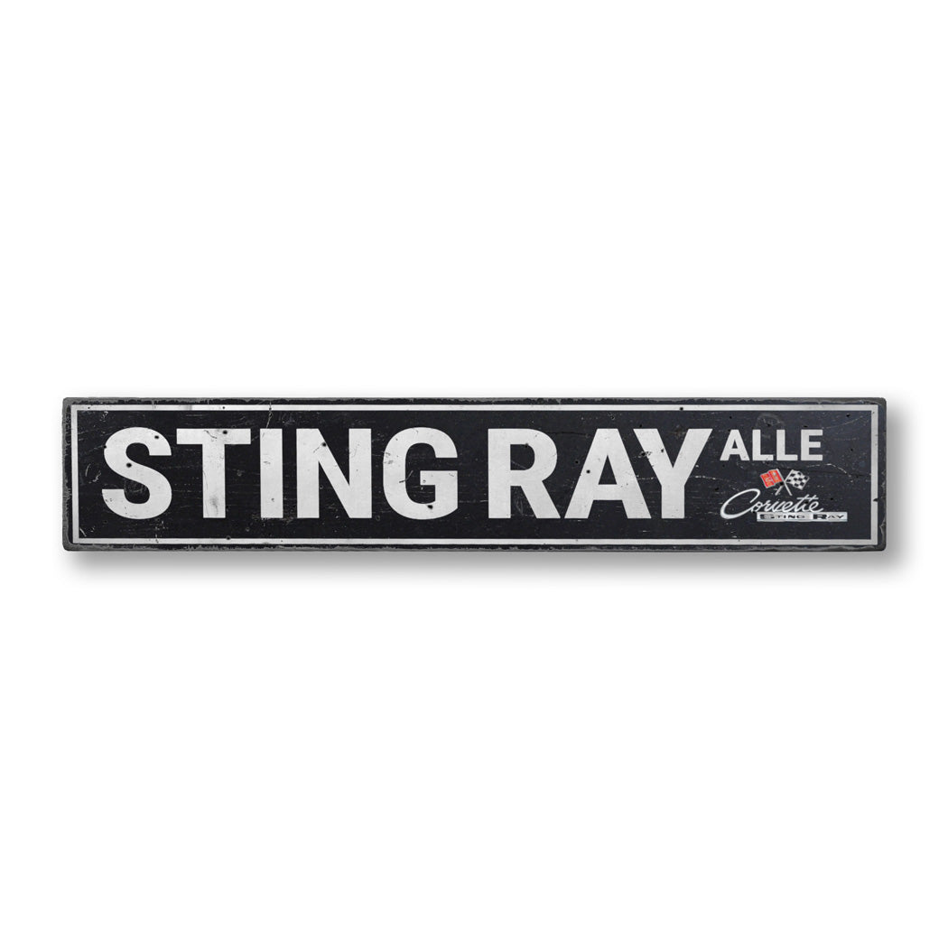 Sting Ray Alley Chevy Corvette Rustic Wood Sign