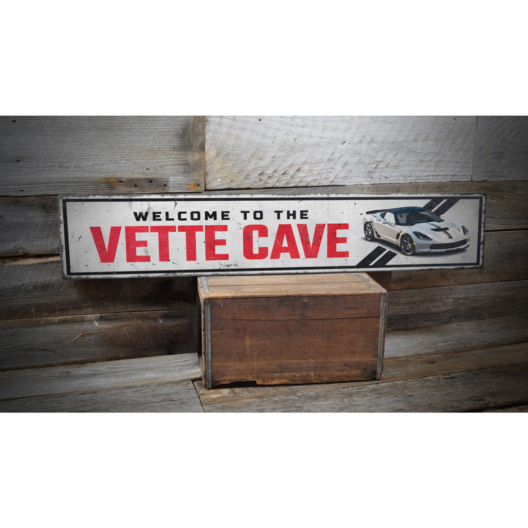 Vette Cave Chevy Corvette Rustic Wood Sign