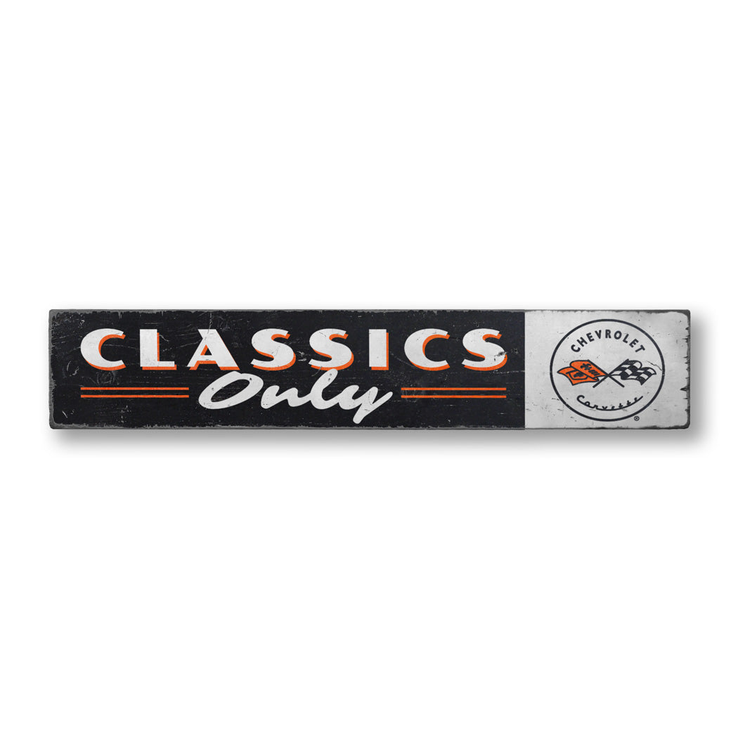 Classics Only Chevy Corvette Rustic Wood Sign