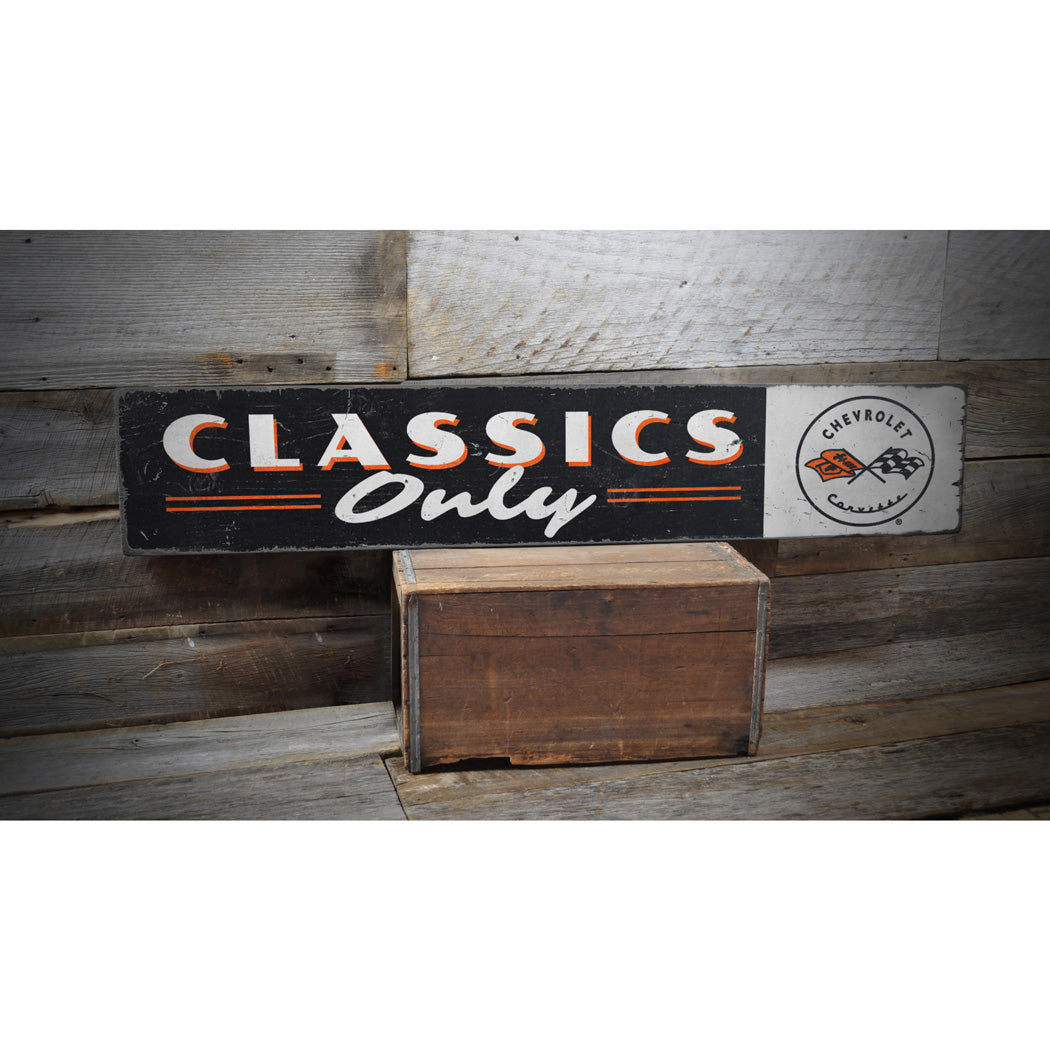 Classics Only Chevy Corvette Rustic Wood Sign