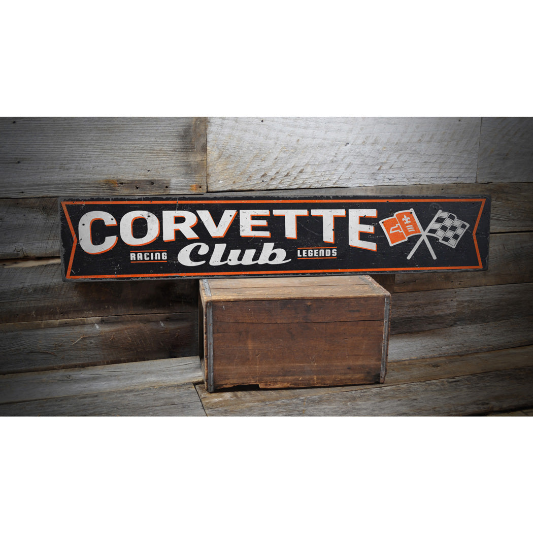 Chevy Corvette Club Rustic Wood Sign