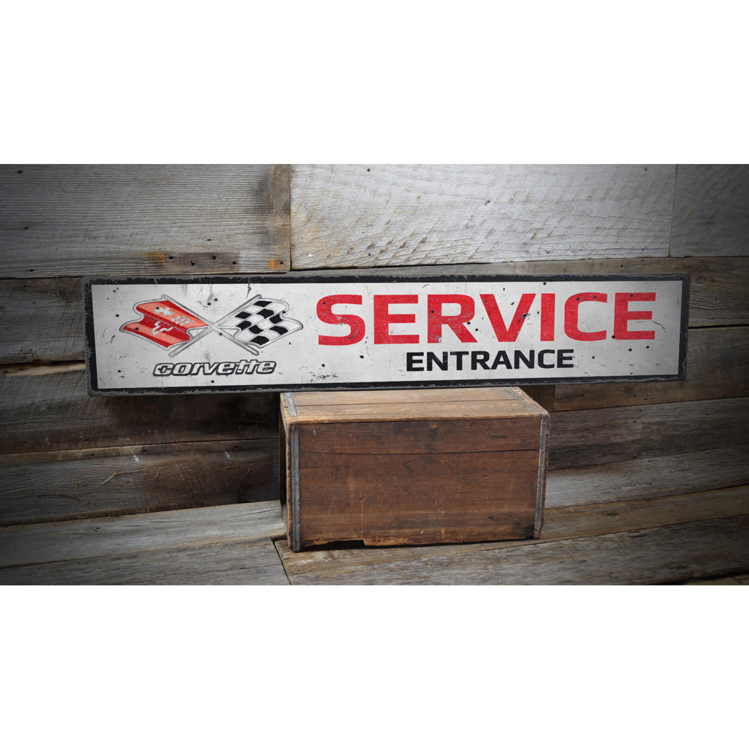 Corvette Service Entrance Rustic Wood Sign