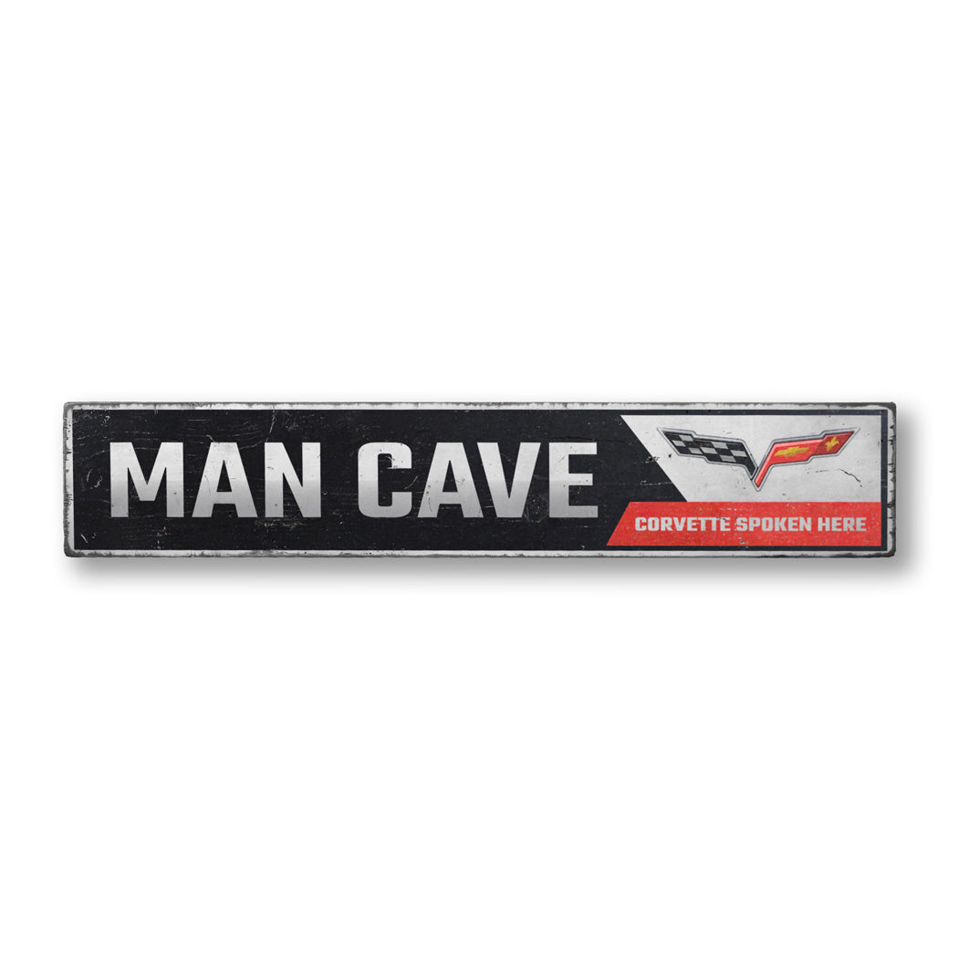 Man Cave Chevy Corvette Rustic Wood Sign