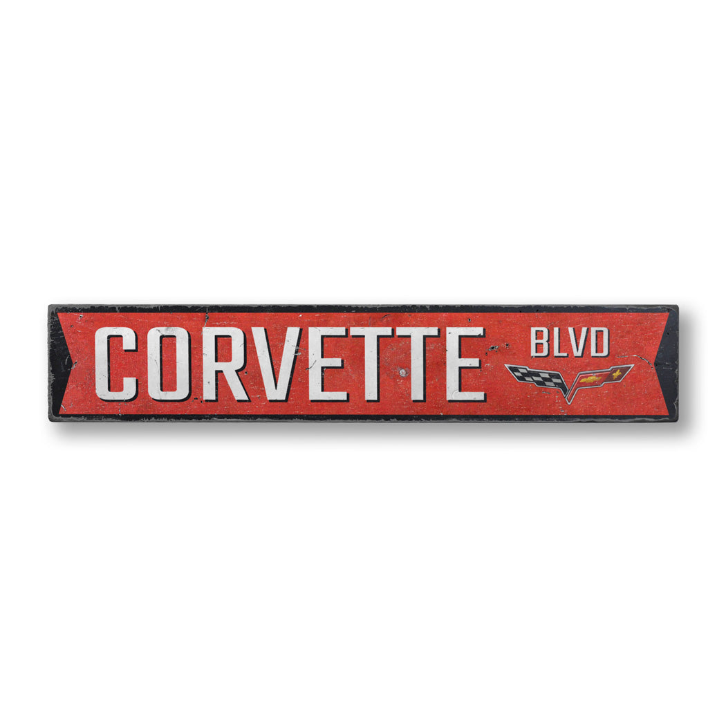 Chevy Corvette Blvd Rustic Wood Sign