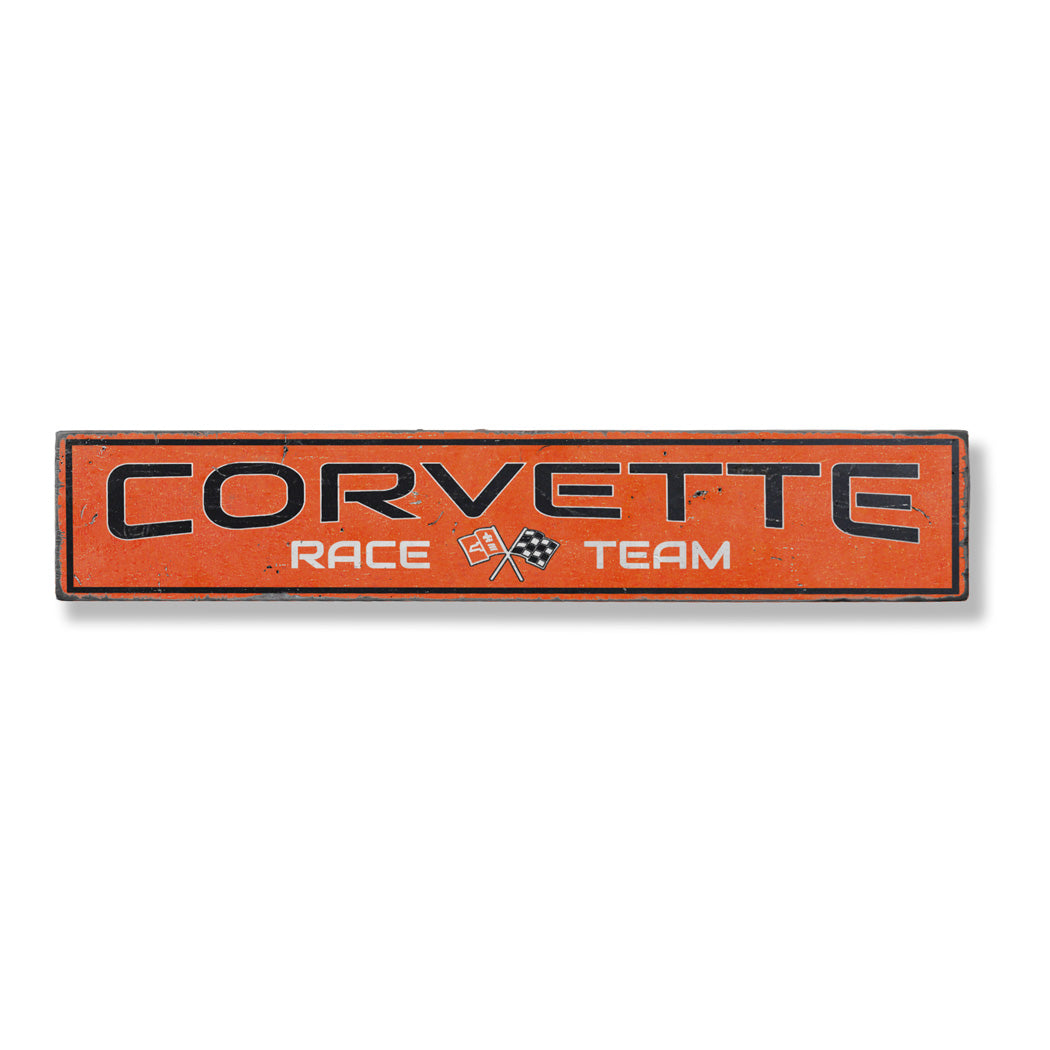 Chevy Corvette Race Team Rustic Wood Sign