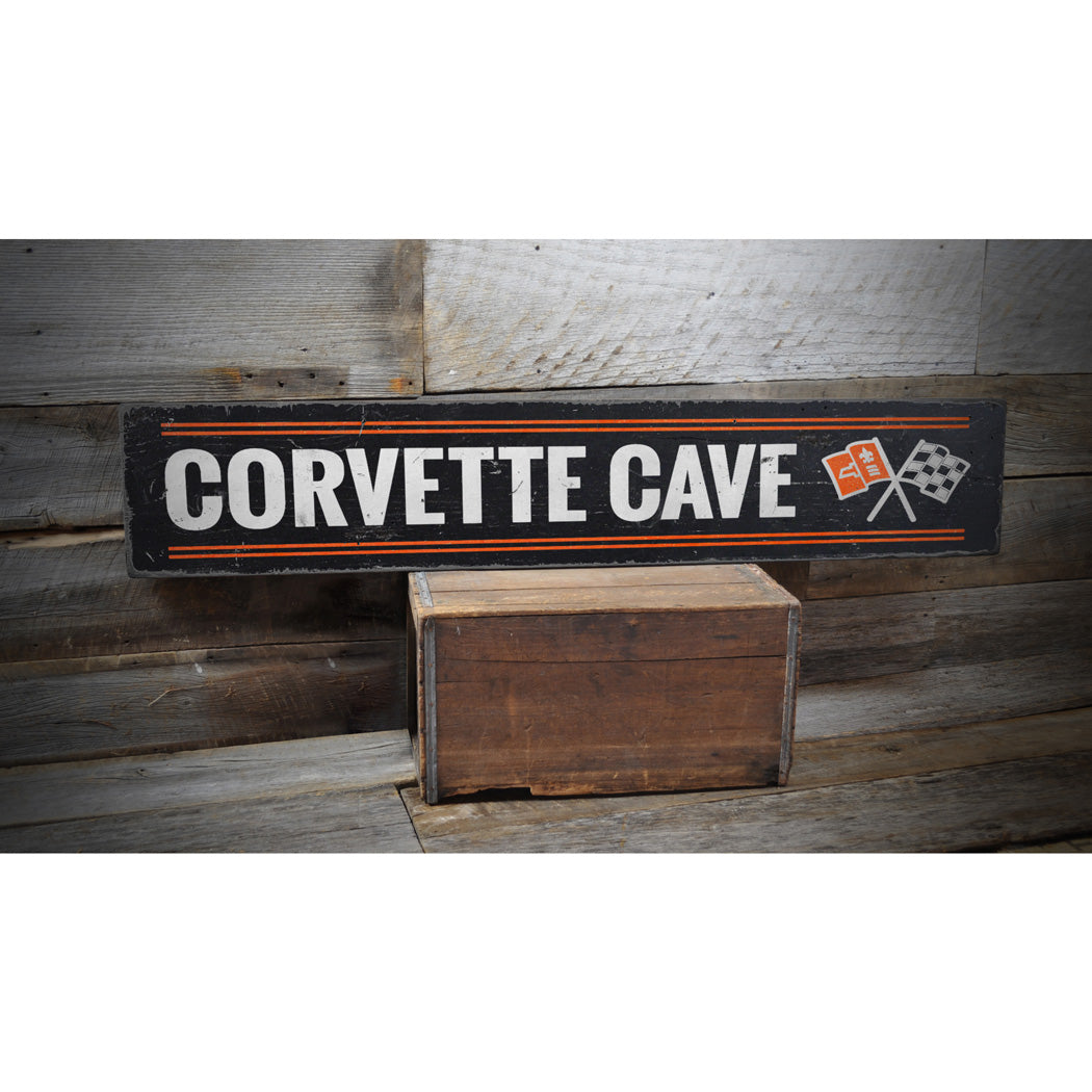 Corvette Cave Chevy Rustic Wood Sign