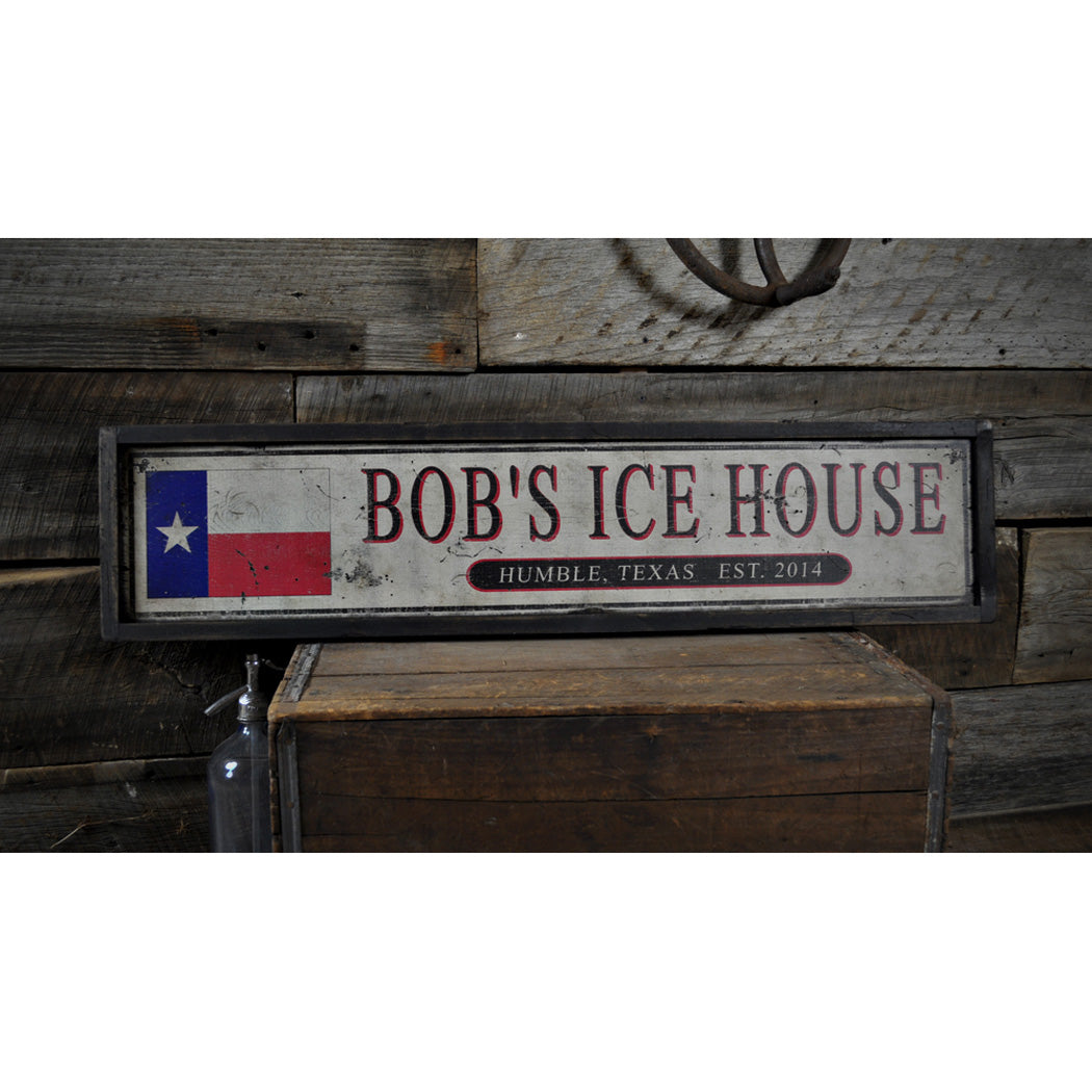 Ice House Est. Date Pub Rustic Wood Sign