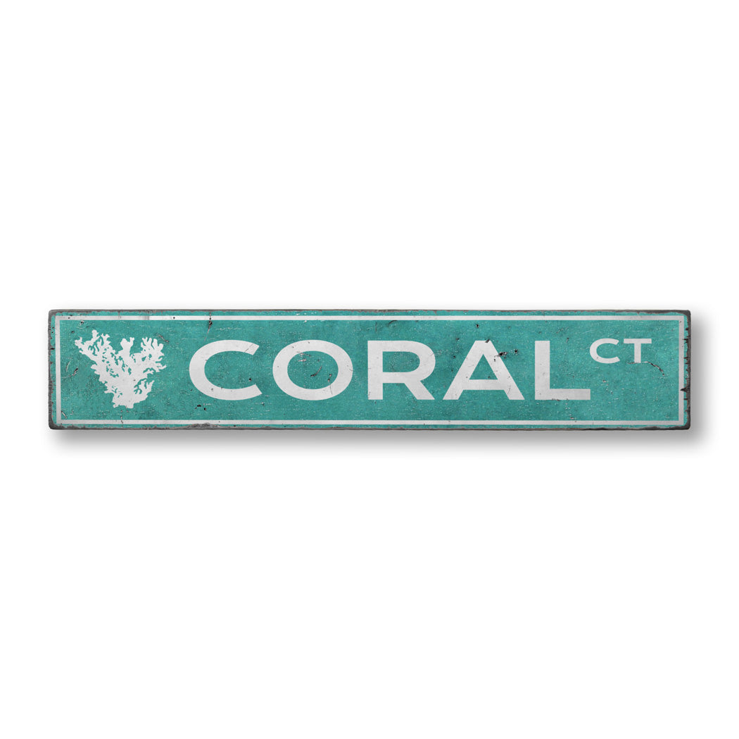 Coral Beach Street Rustic Wood Sign