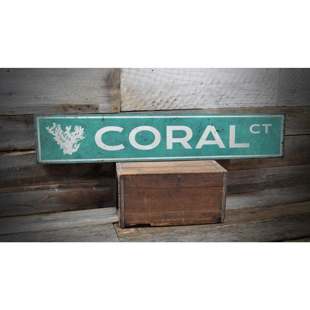 Coral Beach Street Rustic Wood Sign