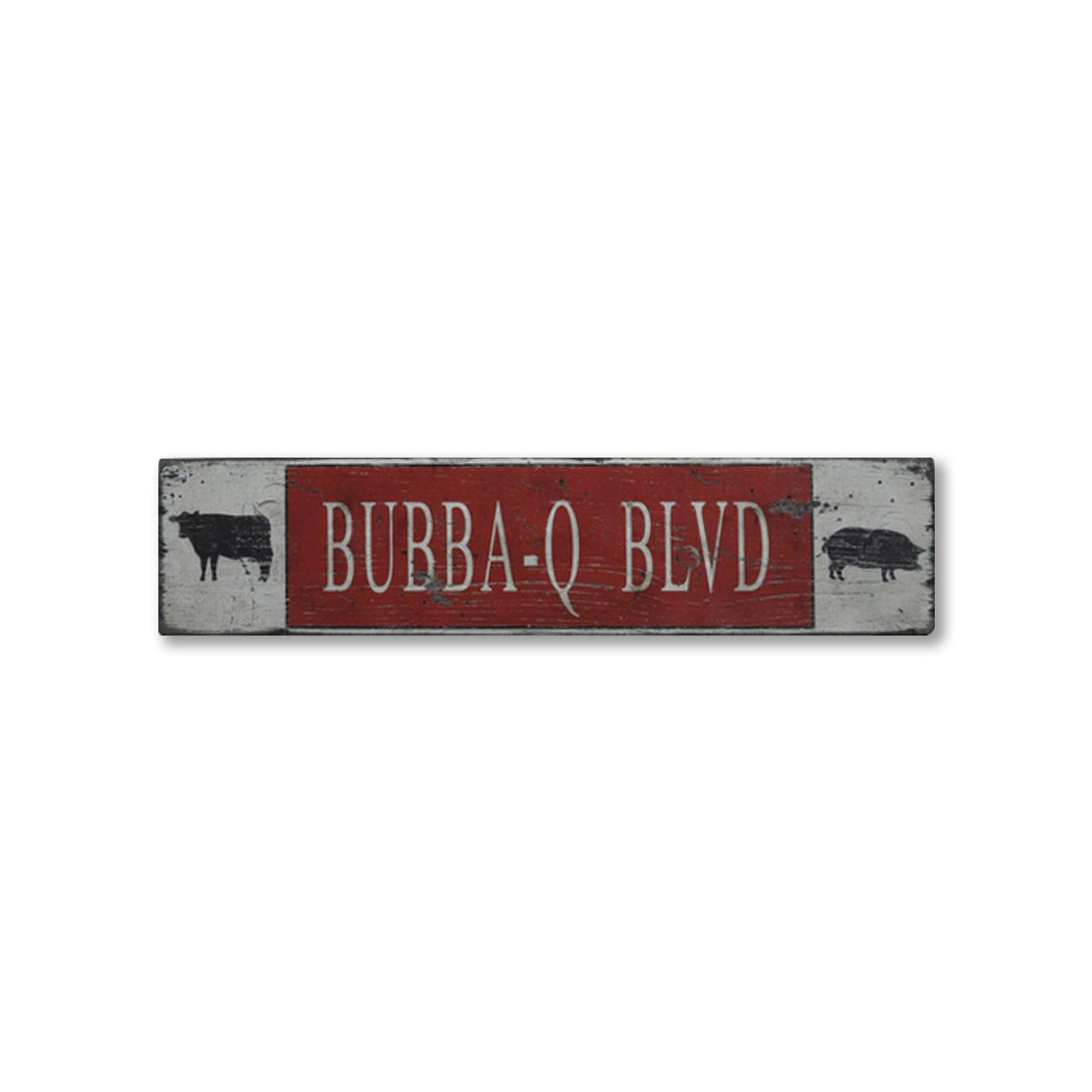 BBQ Blvd Cow & Pig Rustic Wood Sign