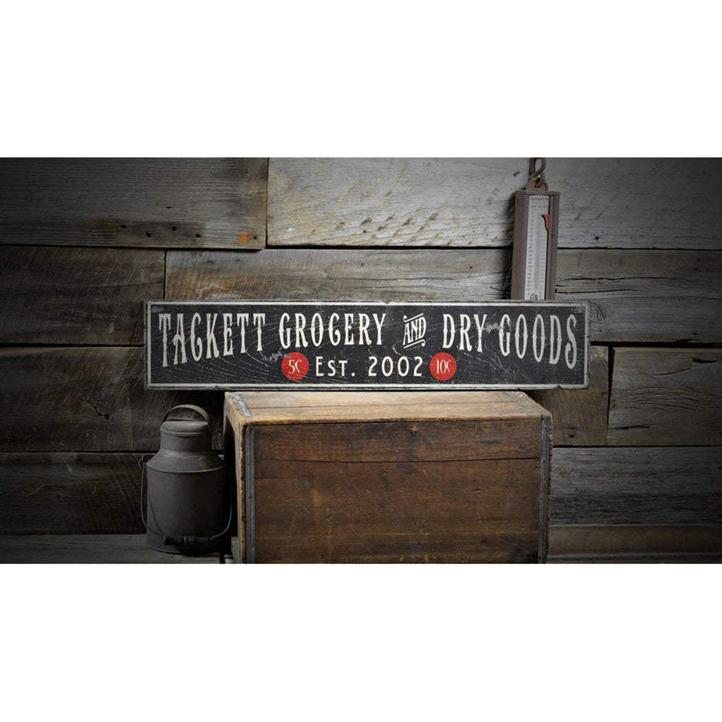 Grocery & Dry Goods Rustic Wood Sign