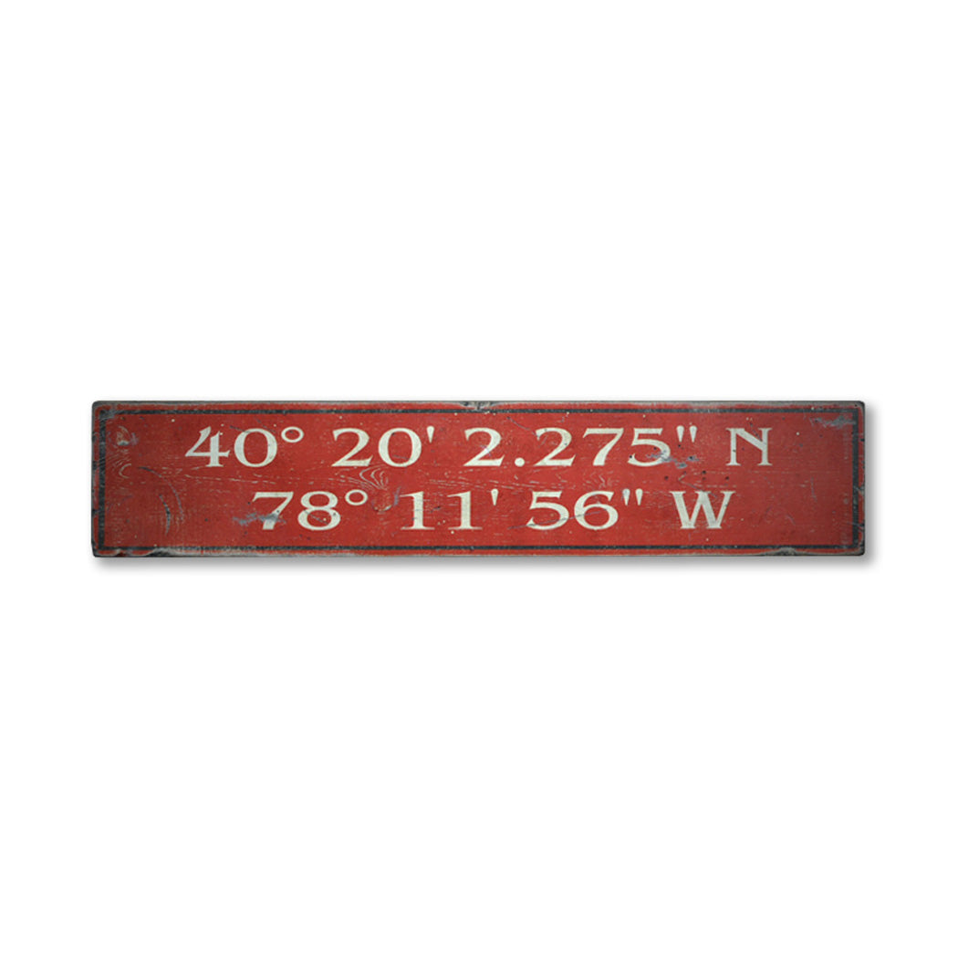 Latitude & Longitude Place Rustic Wood Sign