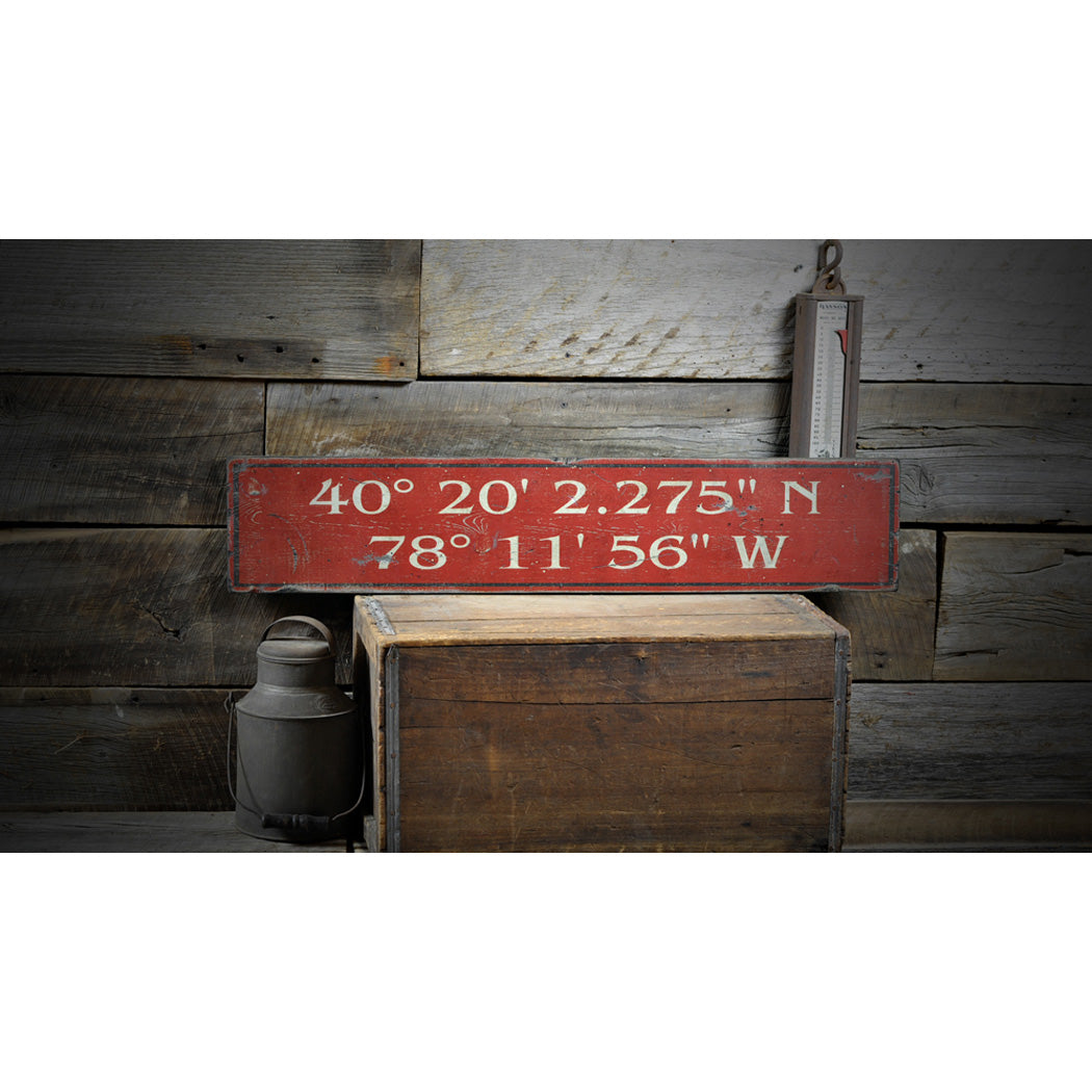 Latitude & Longitude Place Rustic Wood Sign