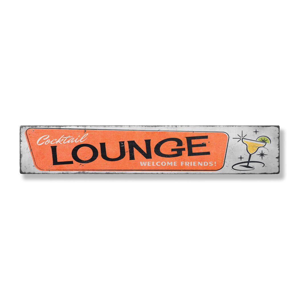 Retro Cocktail Lounge Rustic Wood Sign