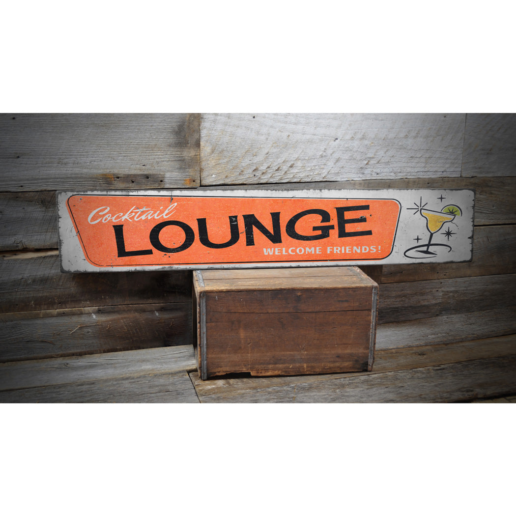 Retro Cocktail Lounge Rustic Wood Sign