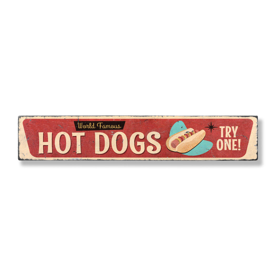 Retro Hot Dog Rustic Wood Sign