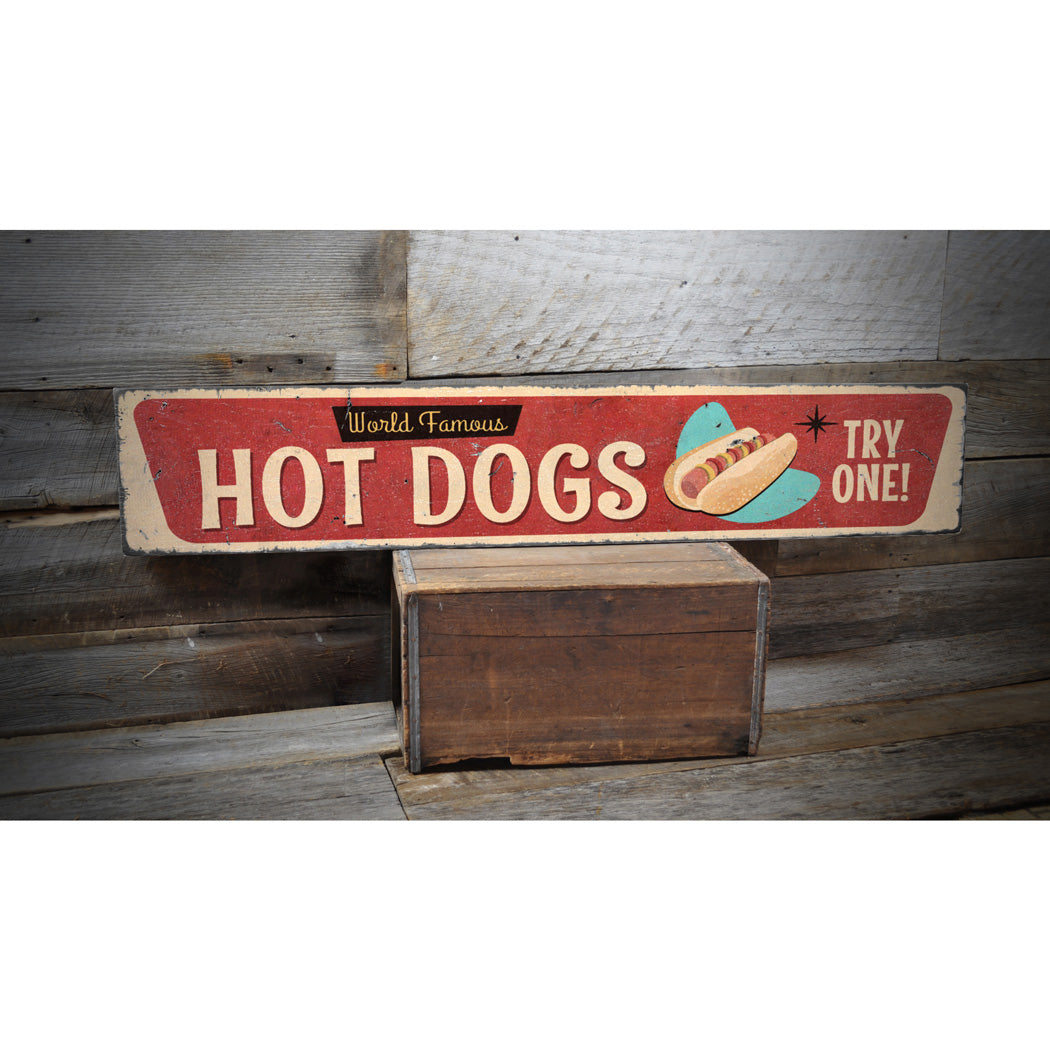 Retro Hot Dog Rustic Wood Sign