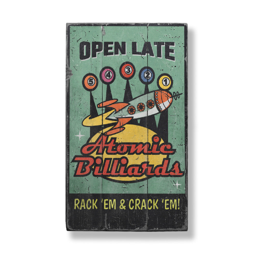 Atomic Billiards Wood Sign