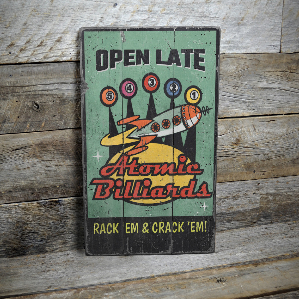 Atomic Billiards Wood Sign