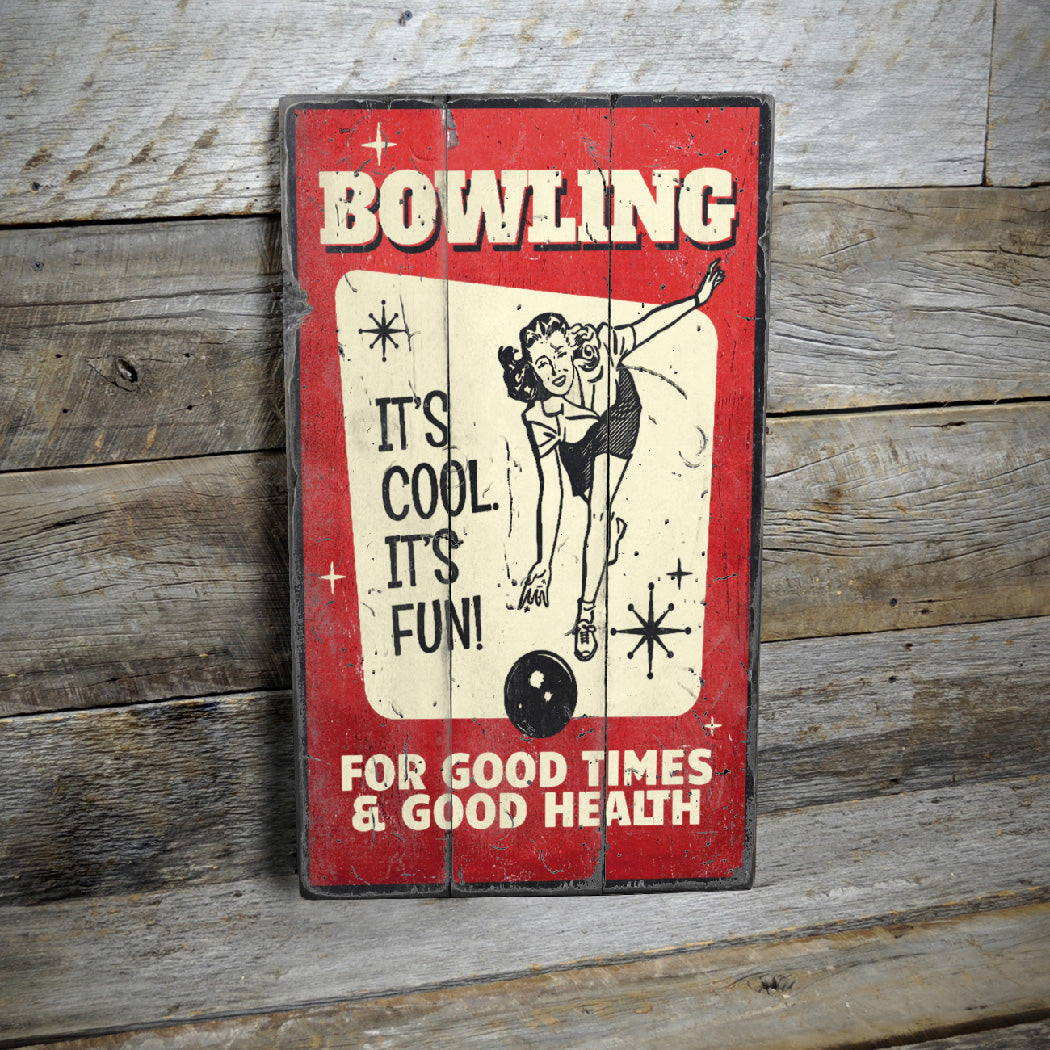 Retro Bowling Wood Sign