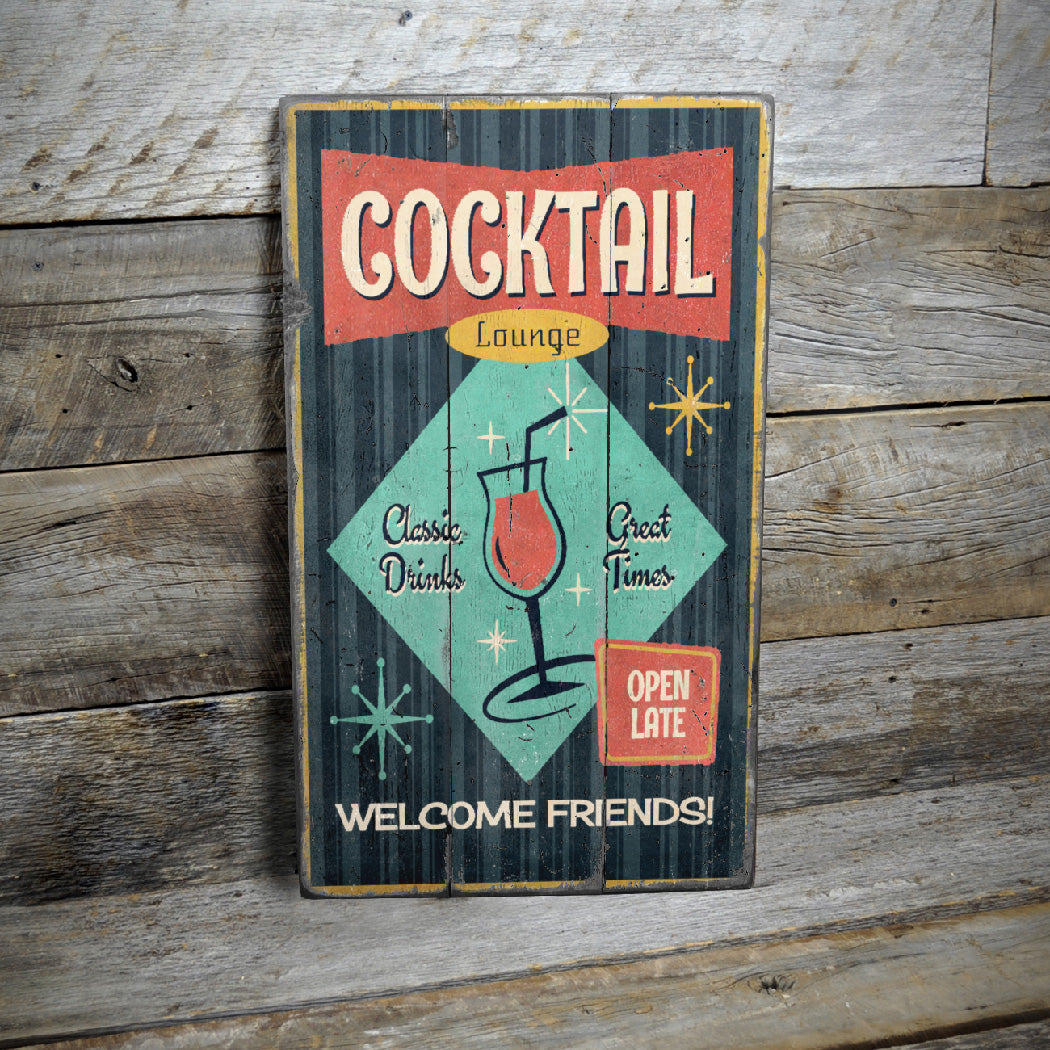 Vintage Cocktail Lounge Wood Sign