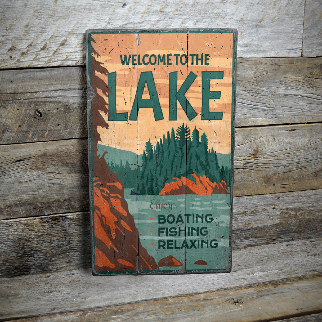 Lake Scenery Wood Sign