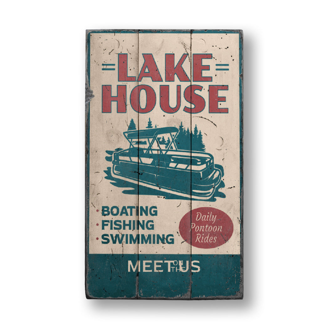 Pontoon Lakehouse Wood Sign