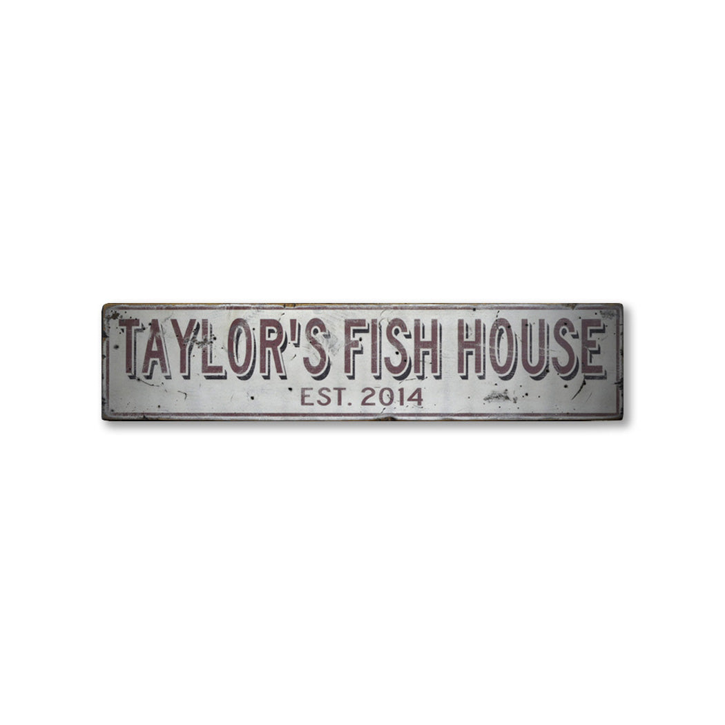 Fish House Est. Date Rustic Wood Sign