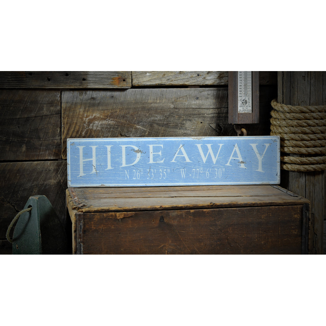 Beach House Lat and Long Rustic Wood Sign