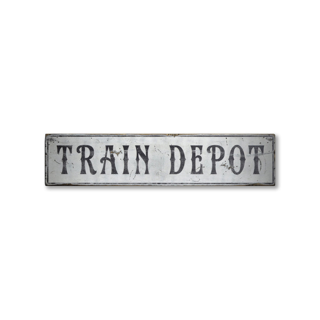 Train Depot Station Rustic Wood Sign