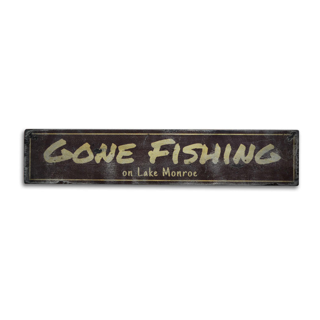 Gone Fishing Rustic Wood Sign