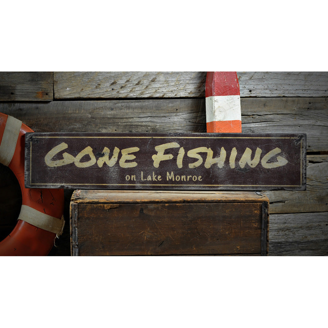 Gone Fishing Rustic Wood Sign