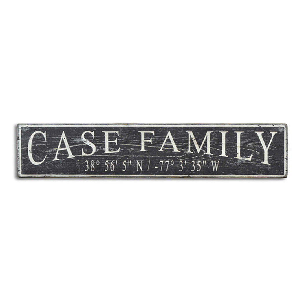 Family Latitude Longitude Rustic Wood Sign