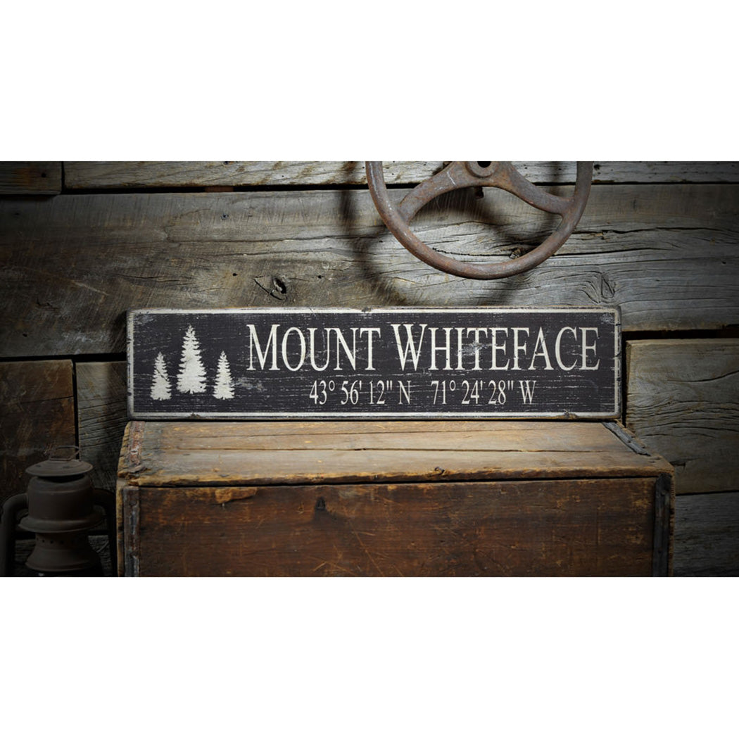 Mountain Latitude and Longitude Rustic Wood Sign