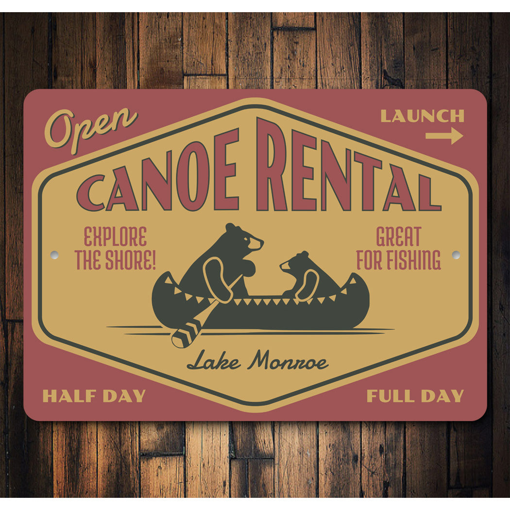 Canoe Rental Explore The Shore Great For Fishing Sign