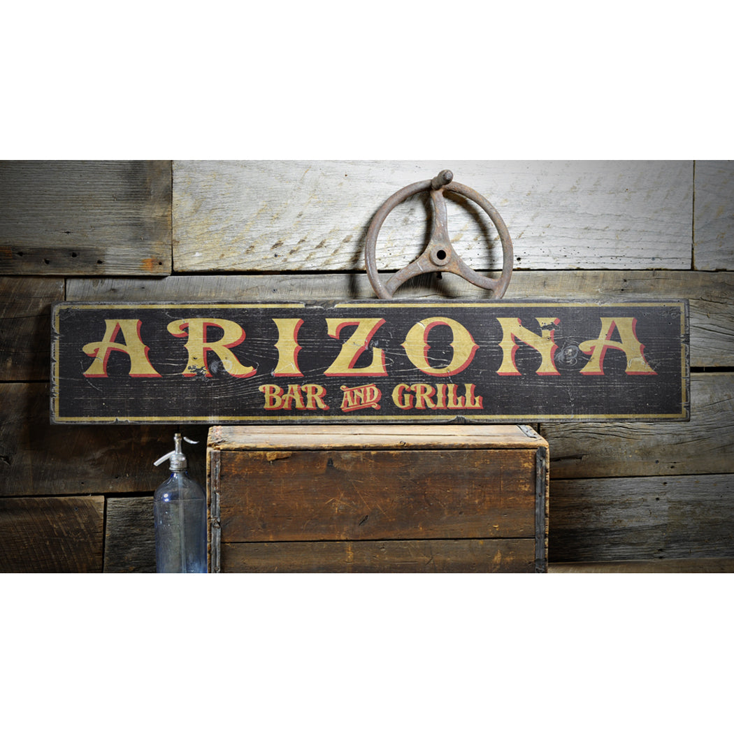 Arizona Bar & Grill Rustic Wood Sign