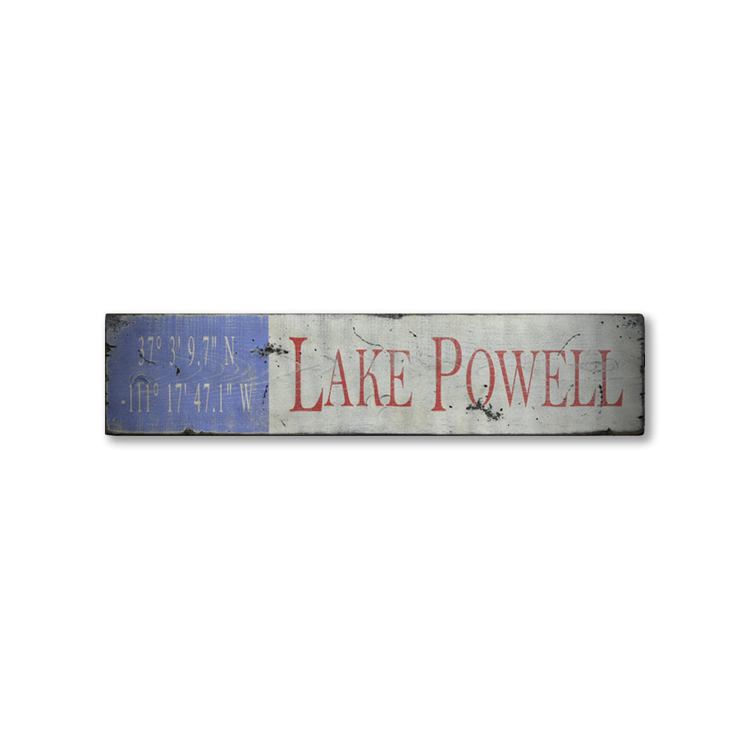 Lake - Latitude & Longitude Rustic Wood Sign