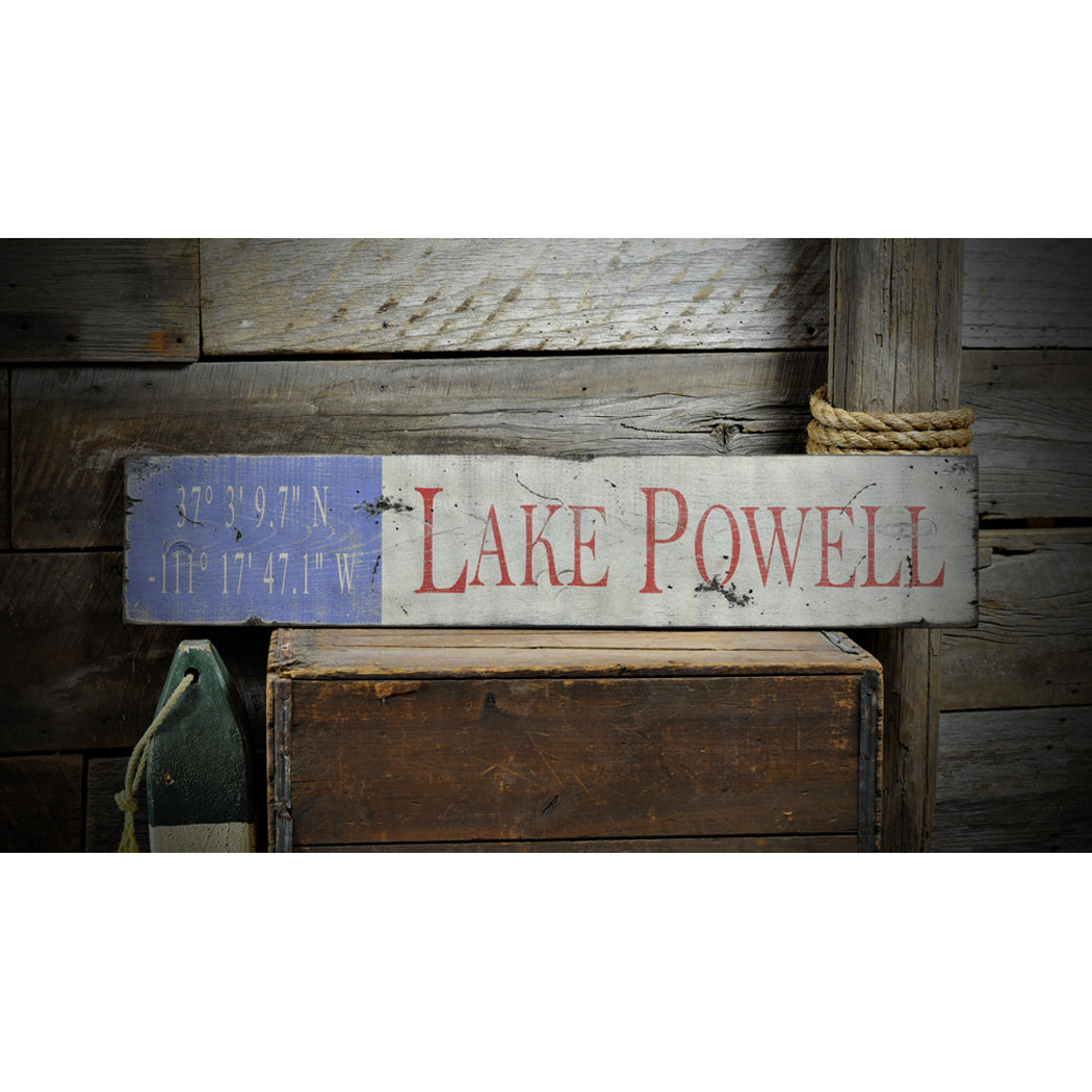 Lake - Latitude & Longitude Rustic Wood Sign