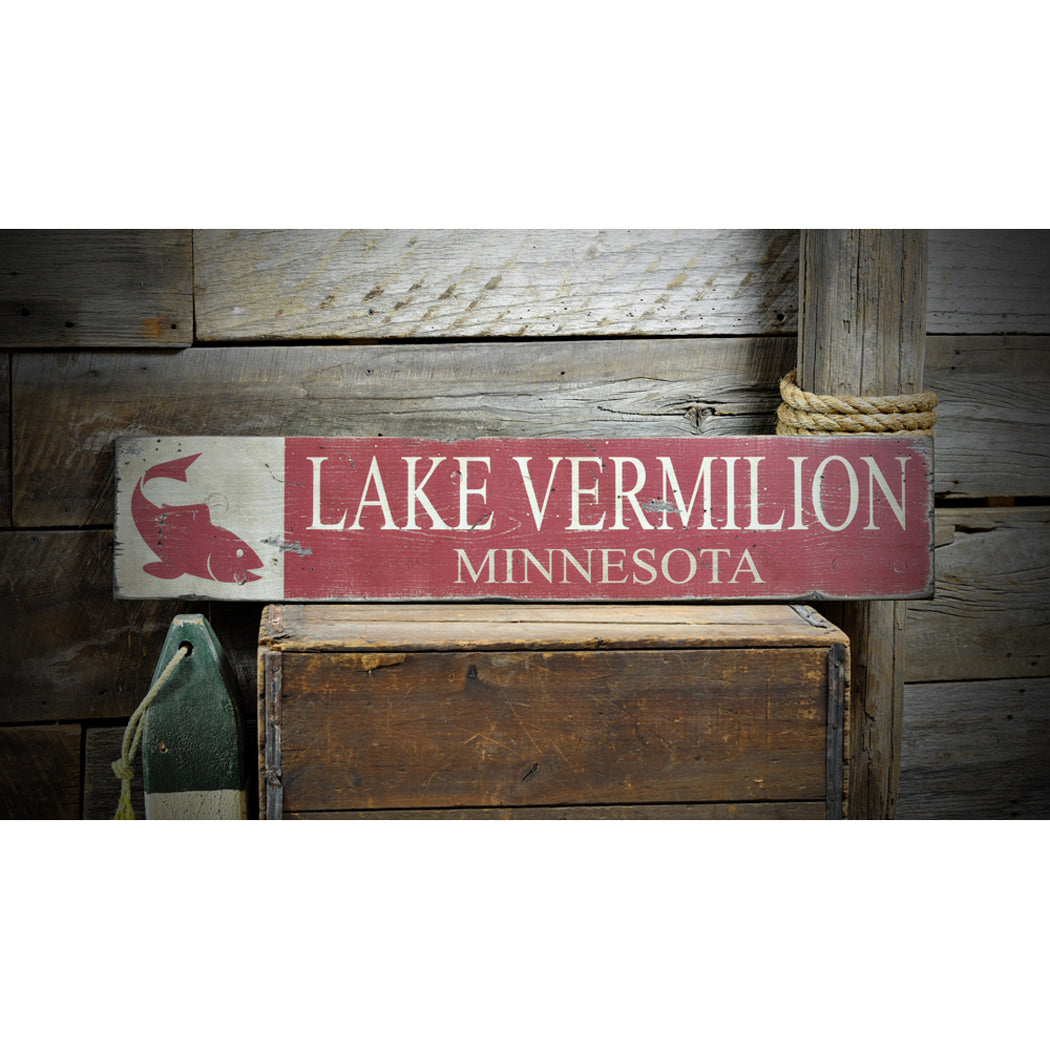 Lake Vermilion Fish Rustic Wood Sign