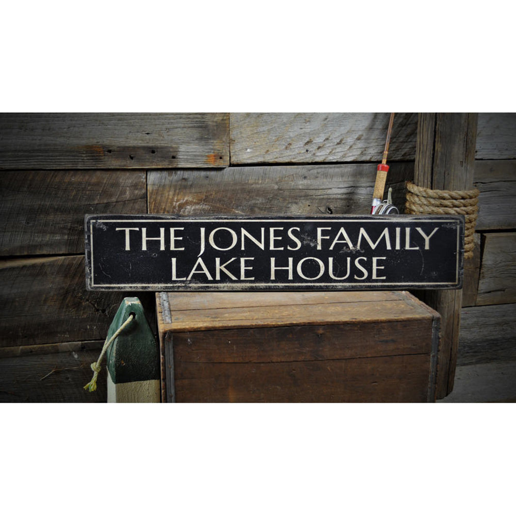 Family Name Lake House Rustic Wood Sign