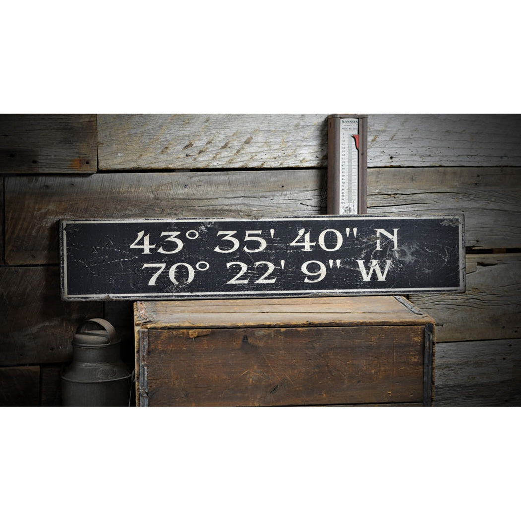 Latitude & Longitude Rustic Wood Sign