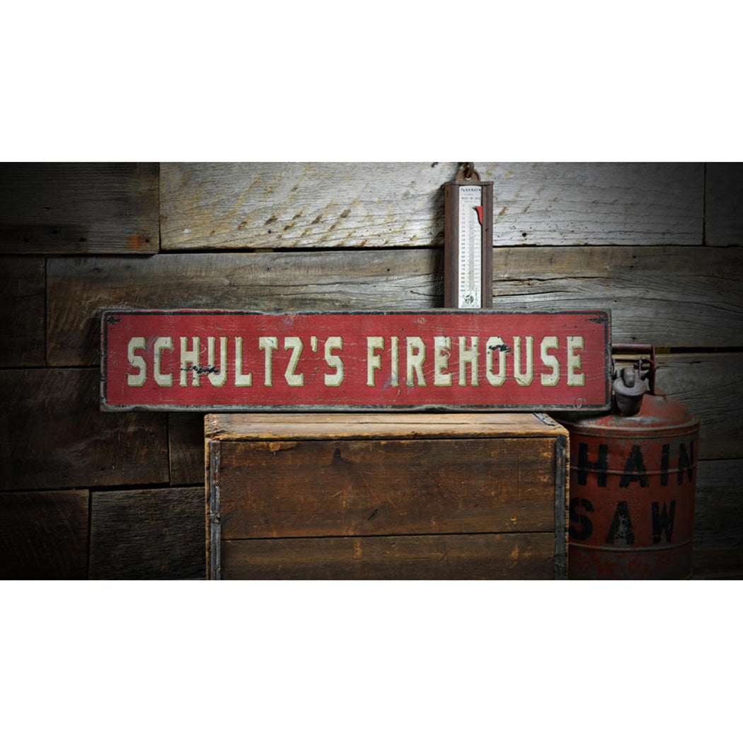 Family Firehouse Rustic Wood Sign