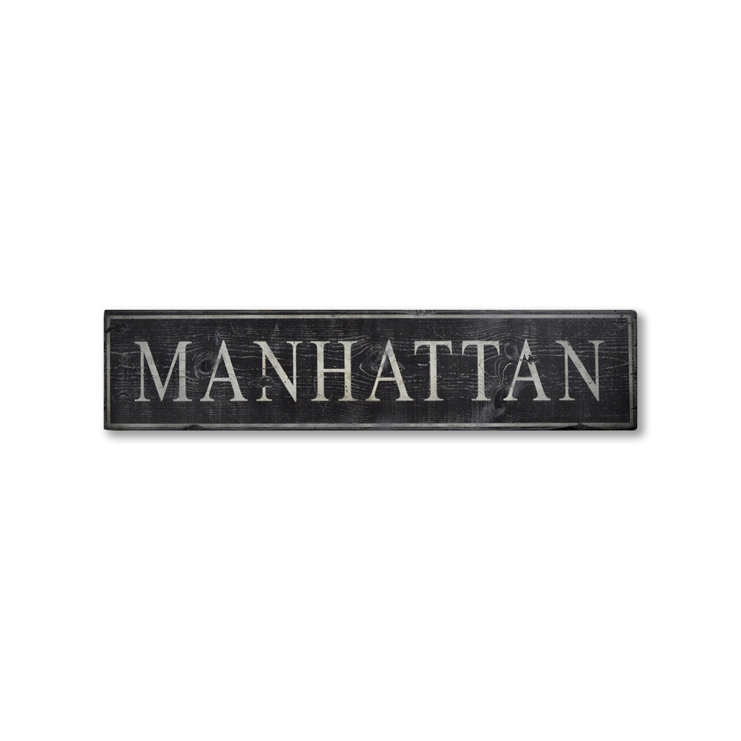 Manhattan New York Rustic Wood Sign