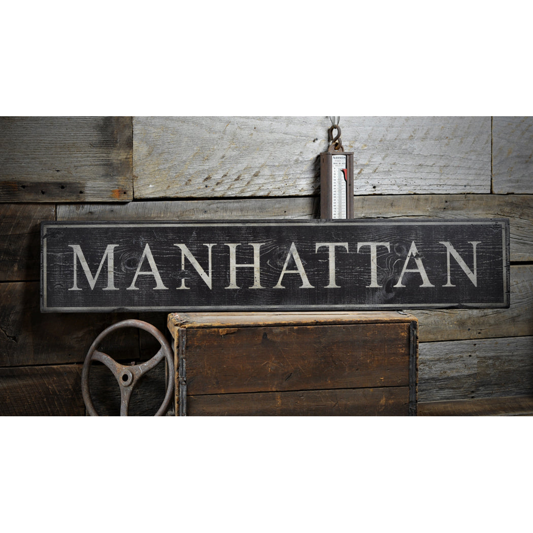 Manhattan New York Rustic Wood Sign