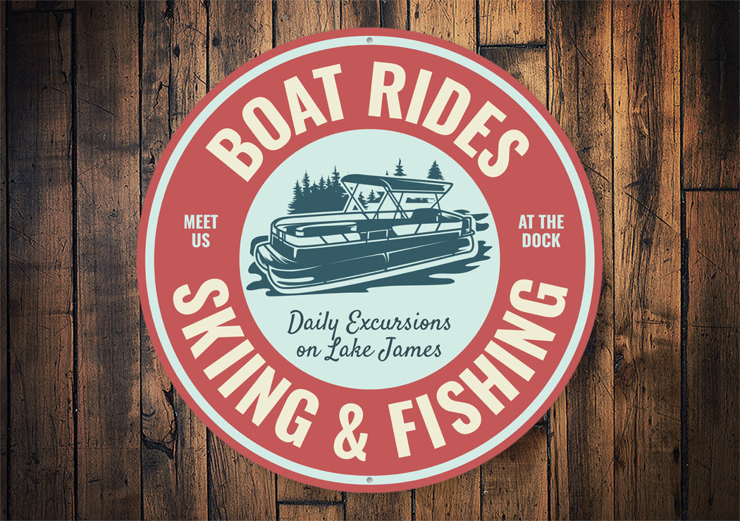 Pontoon Boat Rides Skiing Fishing Lake Excursions Sign