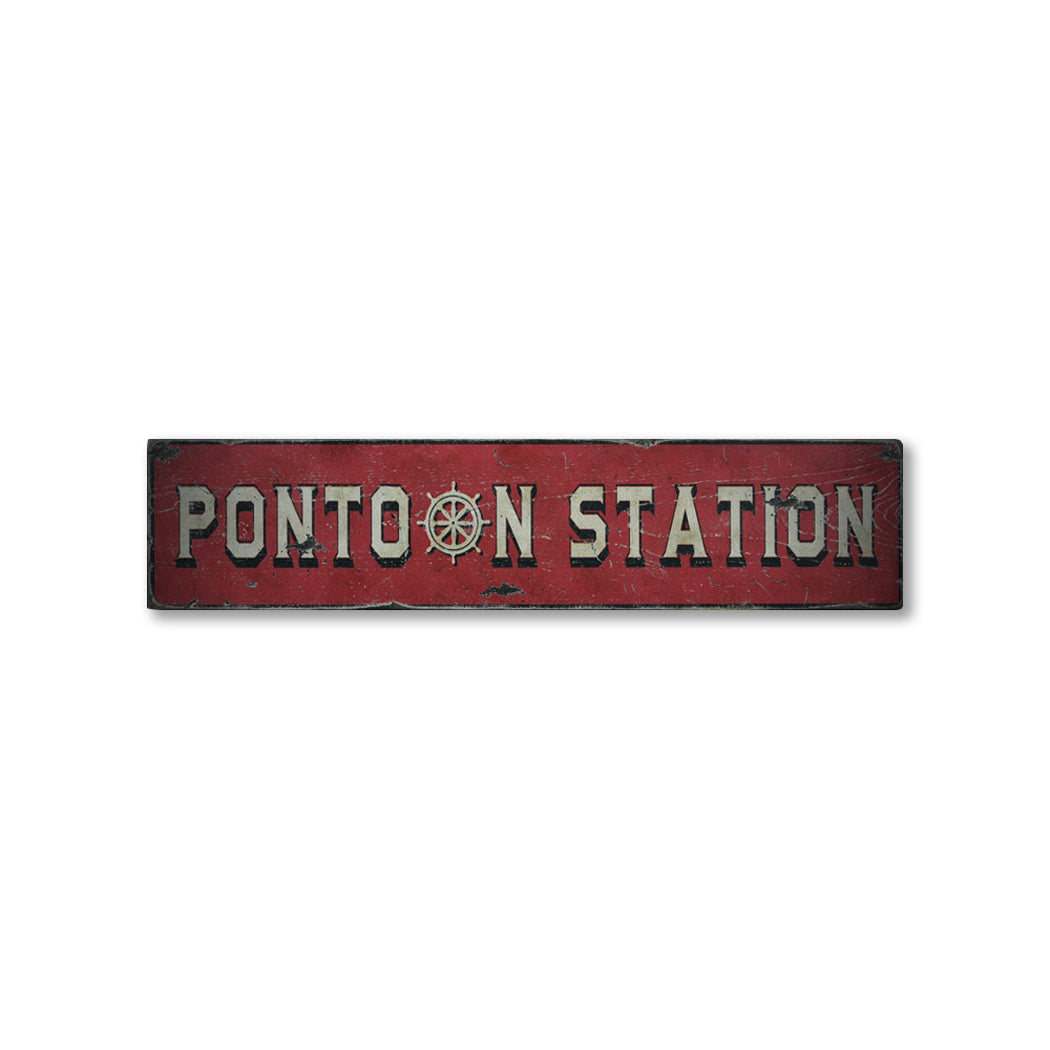 Pontoon Station Boat Dock Rustic Wood Sign