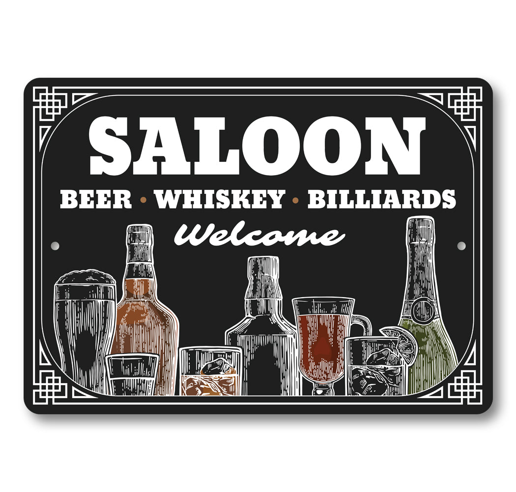 Saloon Beer Whiskey Billiards Welcome Bar Sign