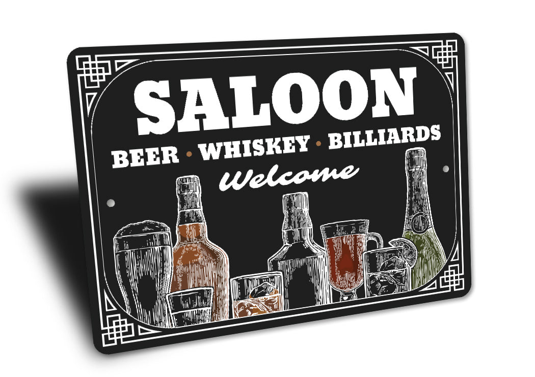 Saloon Beer Whiskey Billiards Welcome Bar Sign